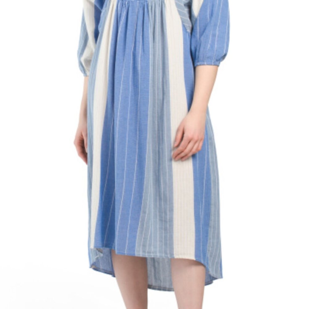 NWT Laura Gotti Blue Striped Midi Dress Made in Italy Coastal Artisan - Picture 2 of 8